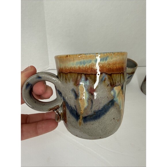 Set Vtg 70’s Jim Laeur Glazed Potter Mugs Pottery Mid Century  stunning - Picture 9 of 9